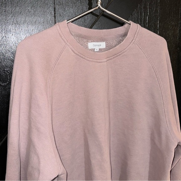 Canapé Anthropologie The Classic Raglan Cropped Sweatshirt Mauve Dusk Fleece M - Picture 3 of 7